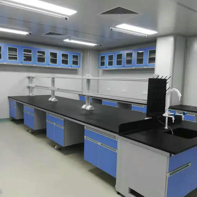 
Steel Frame Wood Cabinet Laboratory Central Table With Reagent Shelves 