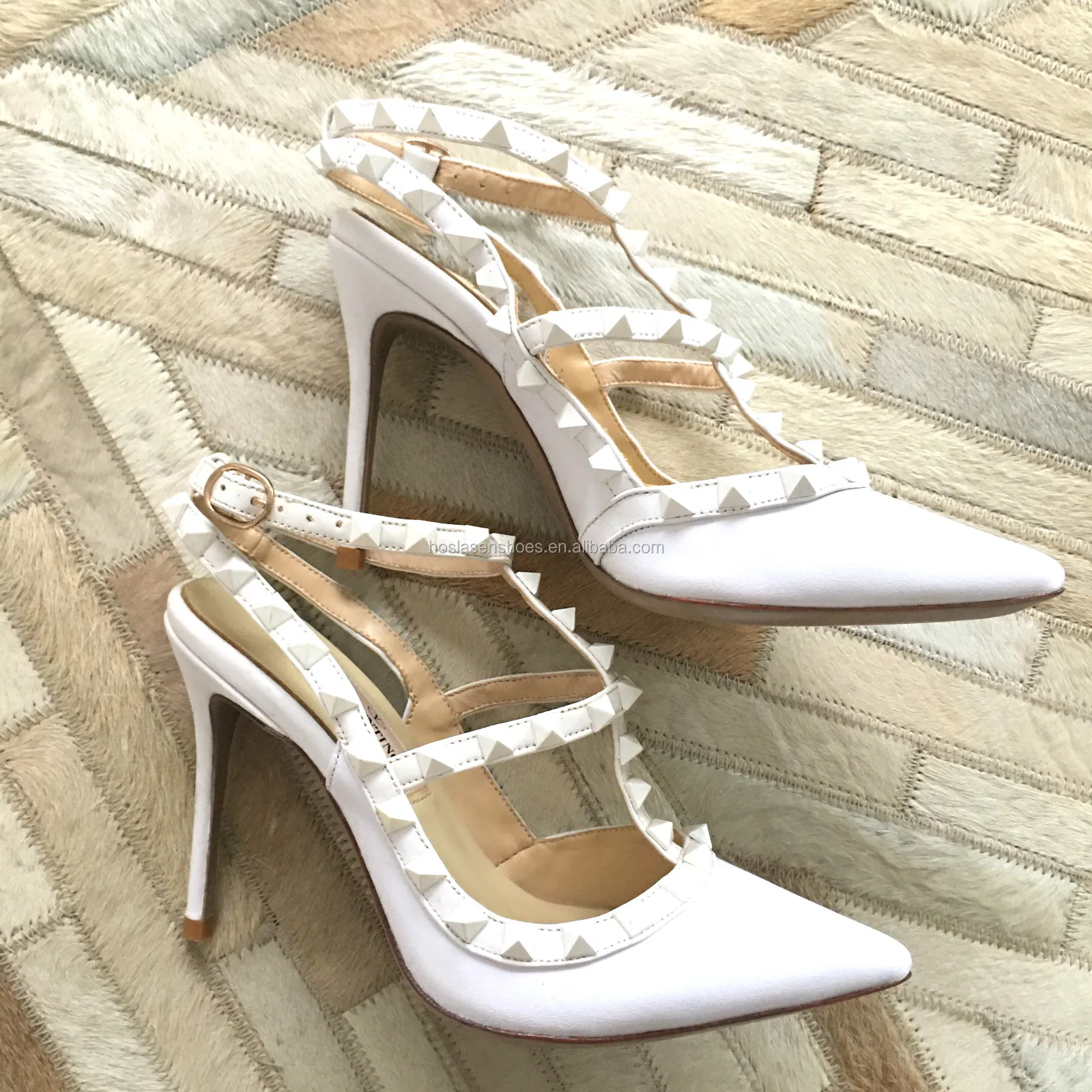 
Rivets Thin Heel 10cm White Heels ladies fashion shoes 