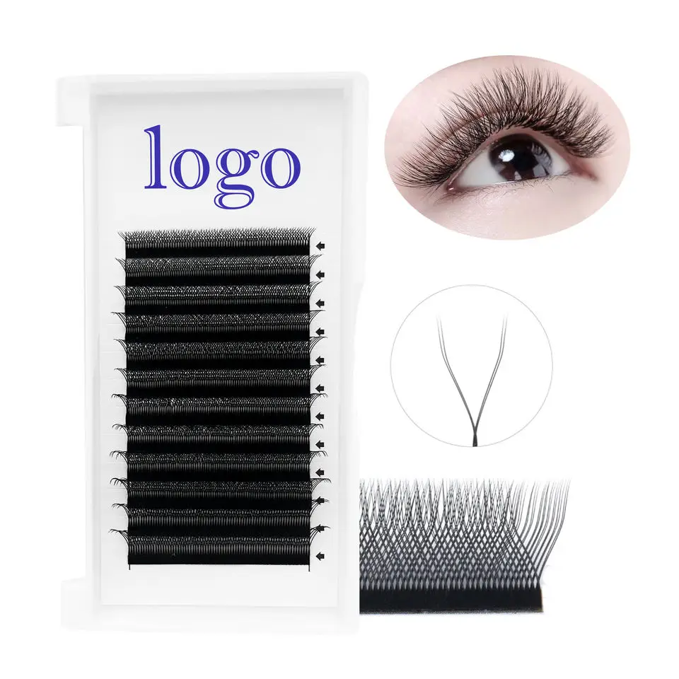 Factory Price Yy Shape Cashmere Individual Lash Extensions  W V  Premium Matt Dark Black Soft Russian Grafting YY Lashes