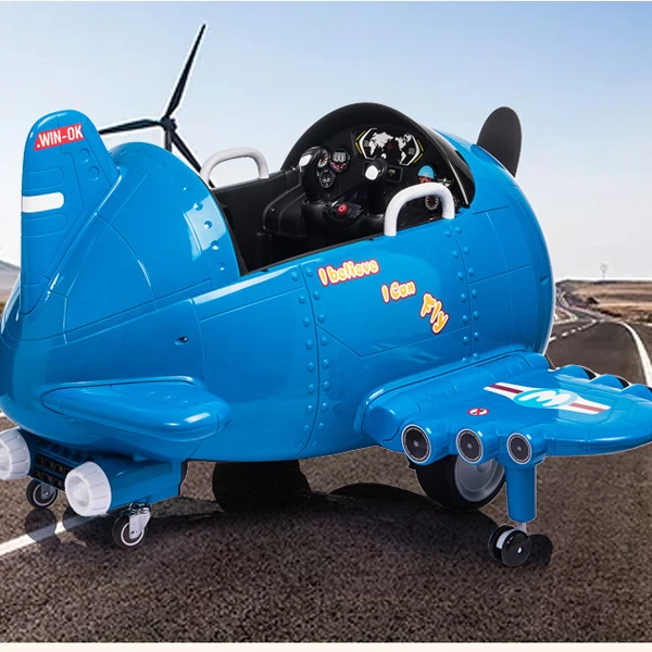 Kids Toy Electric Ride Airplane 360 Degree Rotation 12V Airplane with Remote Control FM Radio USB  Volume Control Horn