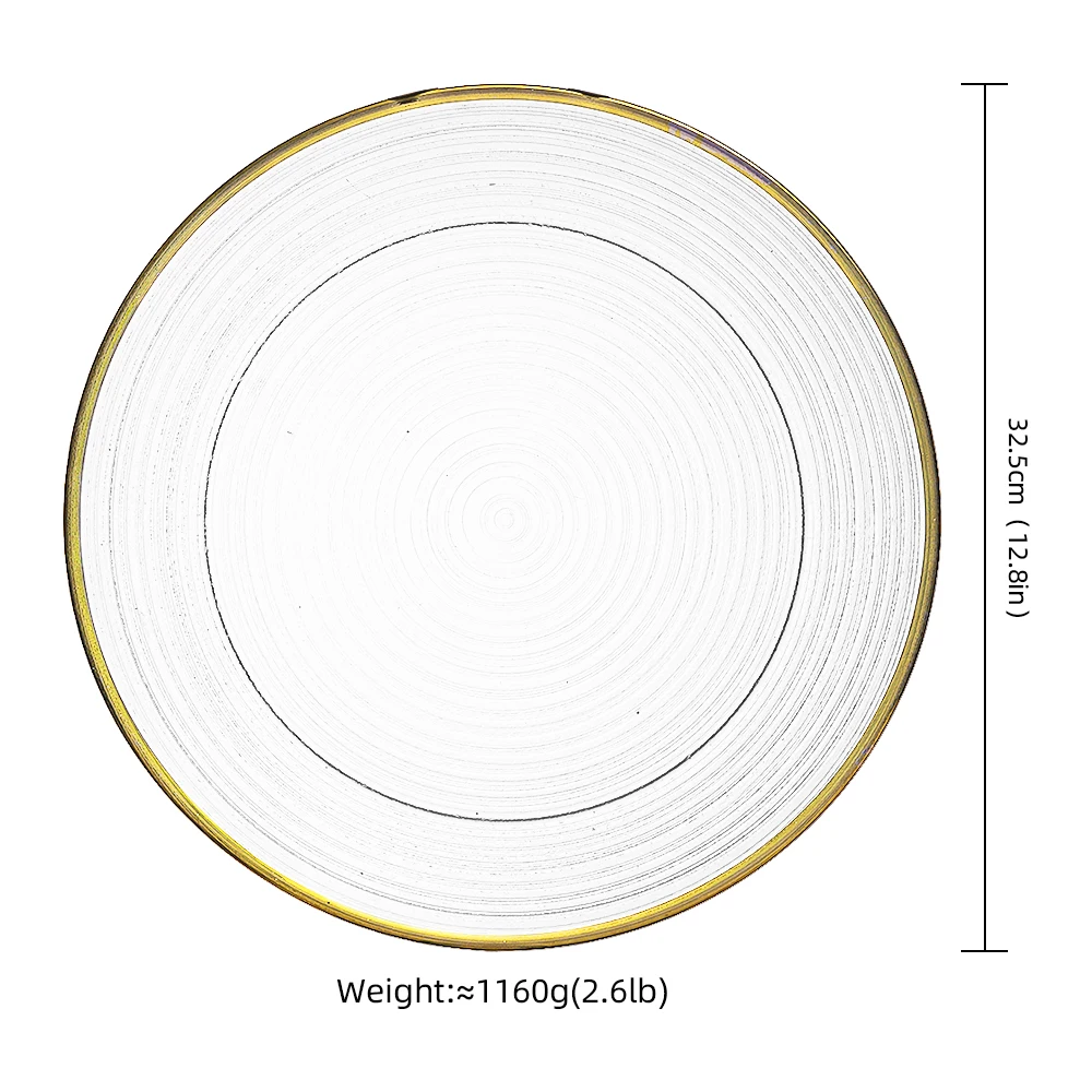 Wholesale cheap round gold rim transparent glass charger dinner plates set for restaurant wedding party