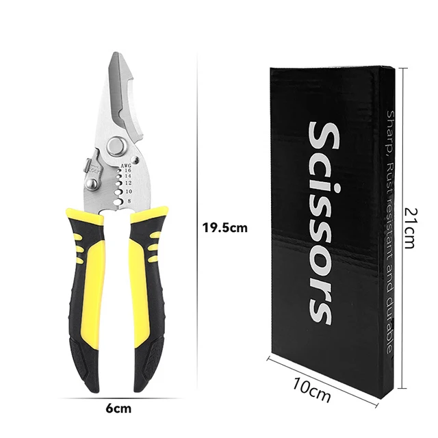 Factory wholesale pliers Yellow and orange 7-inch multifunctional electrical wire strippers