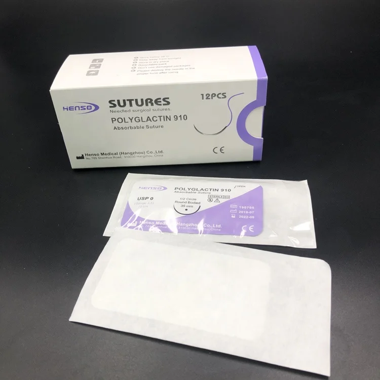 Одноразовые абсорбируемые стерильные полиглактин PGLA 910 хирургические швы с иглой Henso