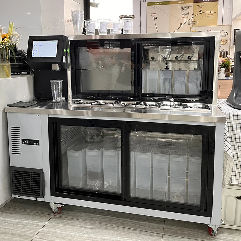 Custom Fully Automatic Bubble Tea Machine With Coffee Shop Equipments Refrigerate Working Water Boba Bar Milk Tea Counter
