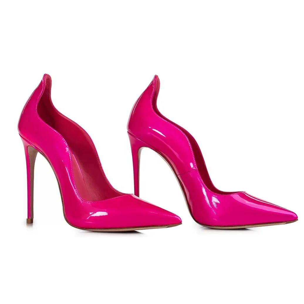 Anmairon Designer Shoes Women Heels 2021 Pointed Toe Spike Wave Shape For Ladies Fluorescent Green