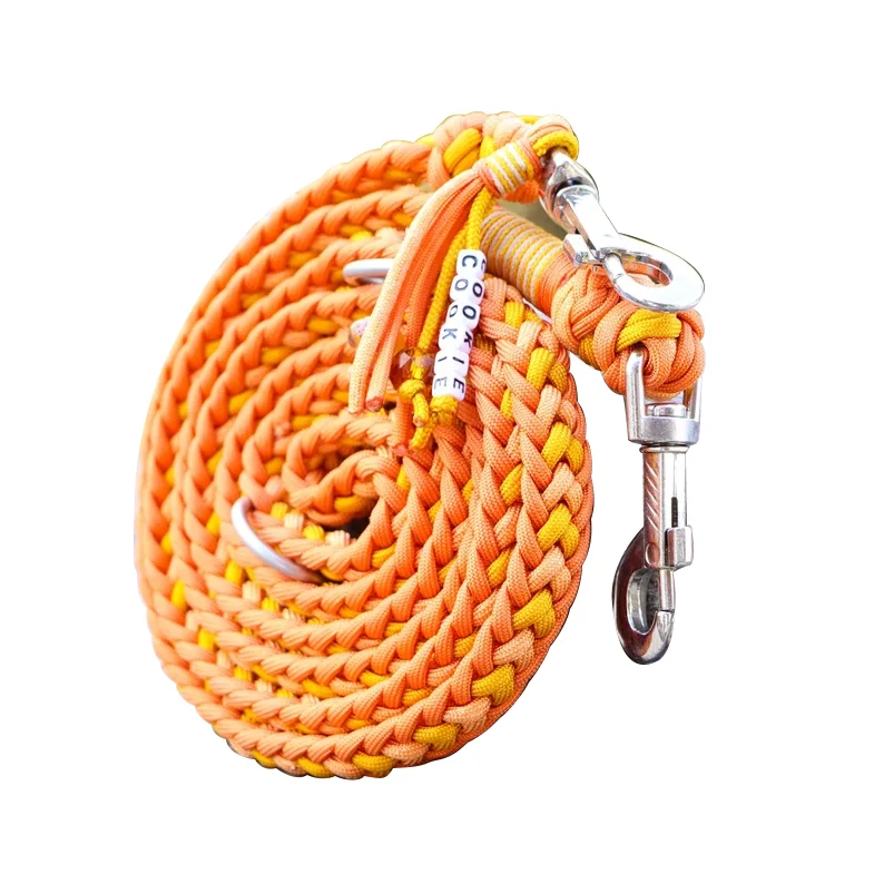 High quality Custom orange paracord dog leash Nylon rope Handmade training luxury Rope dog leash with name tag