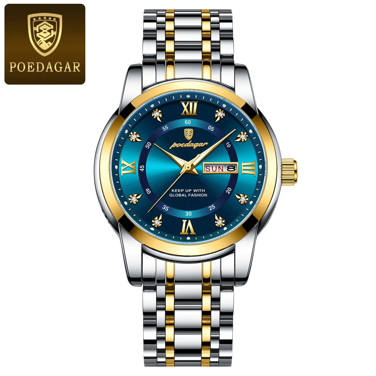 POEDAGAR 936 Fashion Casual Men Watch Waterproof Luminous Quartz Watches Stainless Steel Strap Calendar Watch for Men
