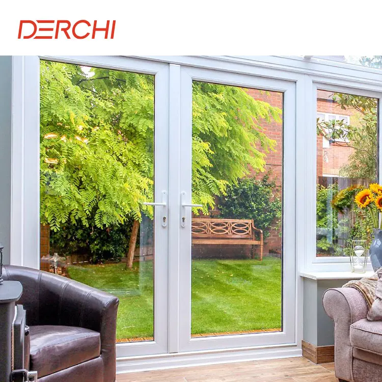 Thermal Break Aluminum 48 inches exterior french doors with Opaque white glass Hinged Front French door