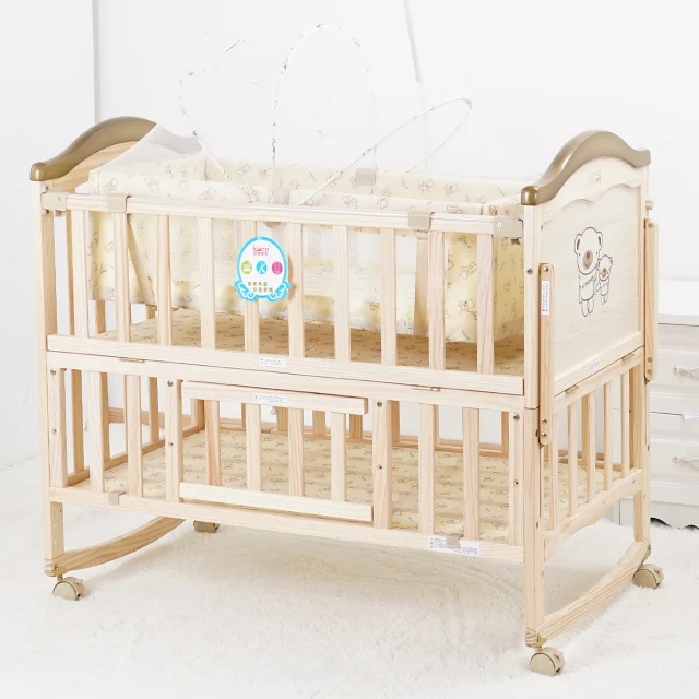 
Kids Bedroom Furniture Solid Wood Baby Crib Folding Children Cot Swing Wooden Baby Cradle 