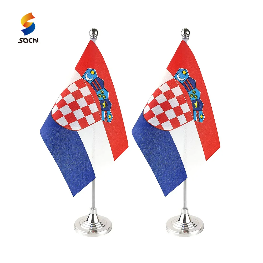 Customized National Desk Flag Stand Decorative Mini Metal Stand Flag With Stainless Steel Flag Pole