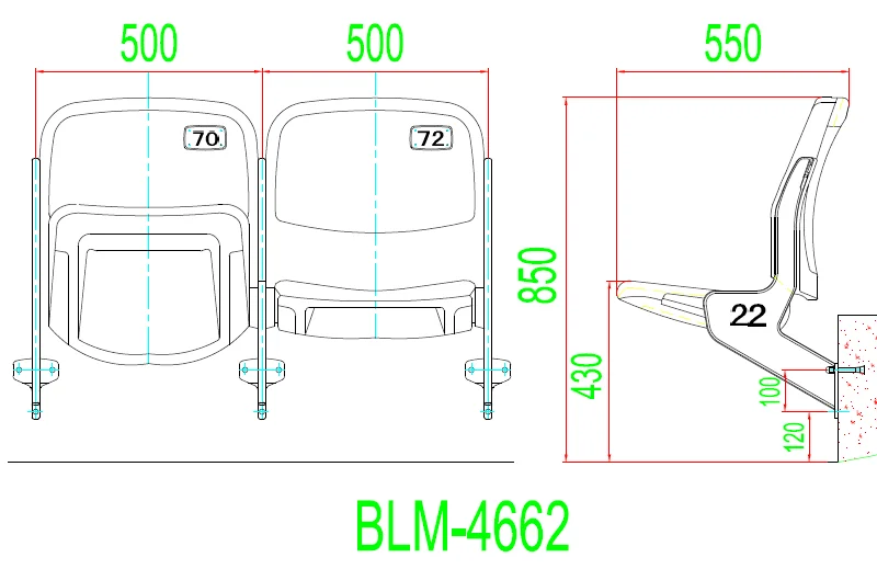 
BLM-4662 plastic stadium folding chair the stadium seat HDPE stadium seat 