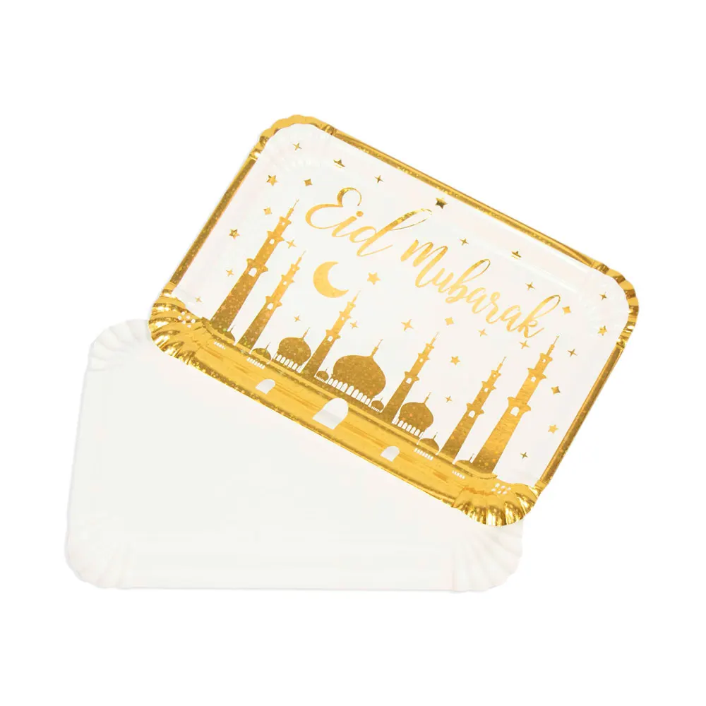 Gold Mosque Eid Mubarak Paper Plates Muslim Eid Party Platters For Islamic Food Serving Tableware