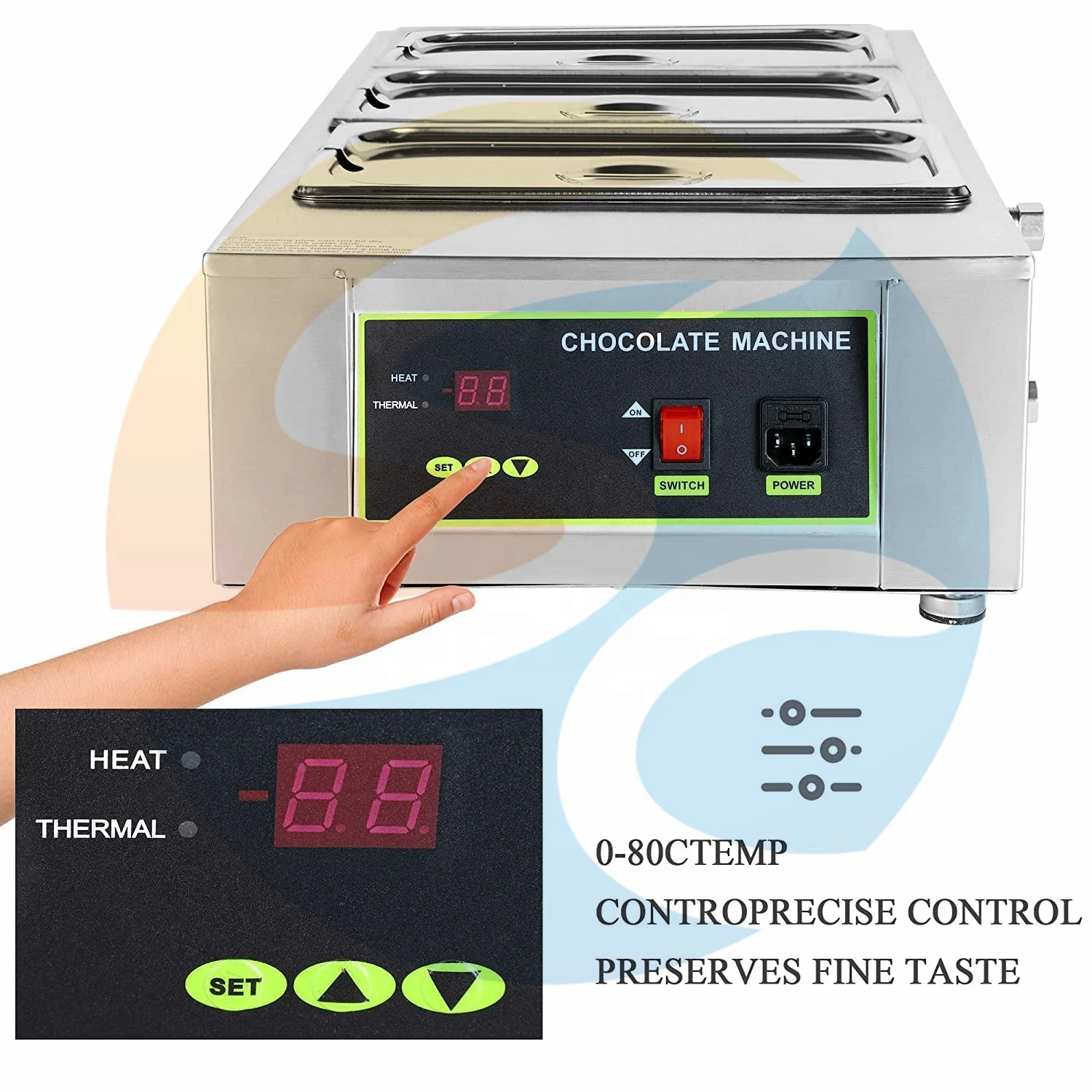 Stainless Steel Commercial Cheese Food Warmer Industrial Chocolate Tempering Machine 3 Tanks Chocolate Melting Pot