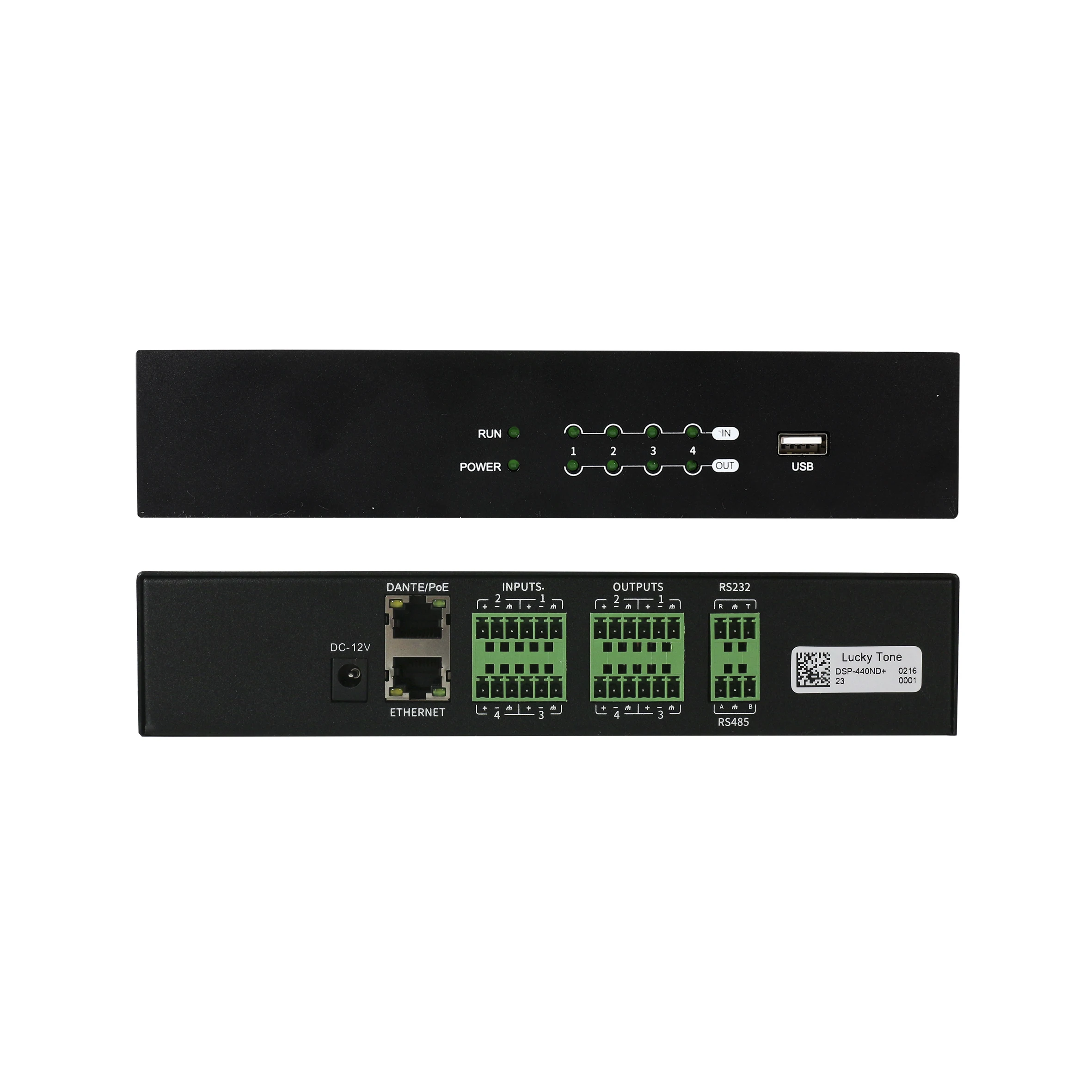 Процессор звукового сигнала 4-in * 4-out Dante DSP с 232 и управлением камерой AFC/AEC/ANS/AGC/ANC/Ducker/RS