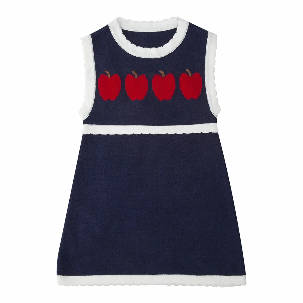 OEM Fashion Cute cotton Sleeveless Knitted Christmas sweater dresses for baby girls