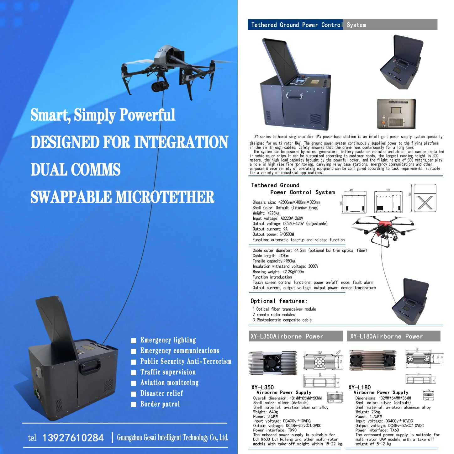 Powered Tethered Drone UAV System With Extra Long Cable Reel