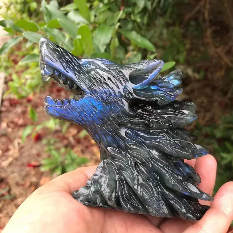 Оптовая продажа ручная резьба Исцеляющие все виды драгоценных камней натуральный кварц лабрадорит голова волка