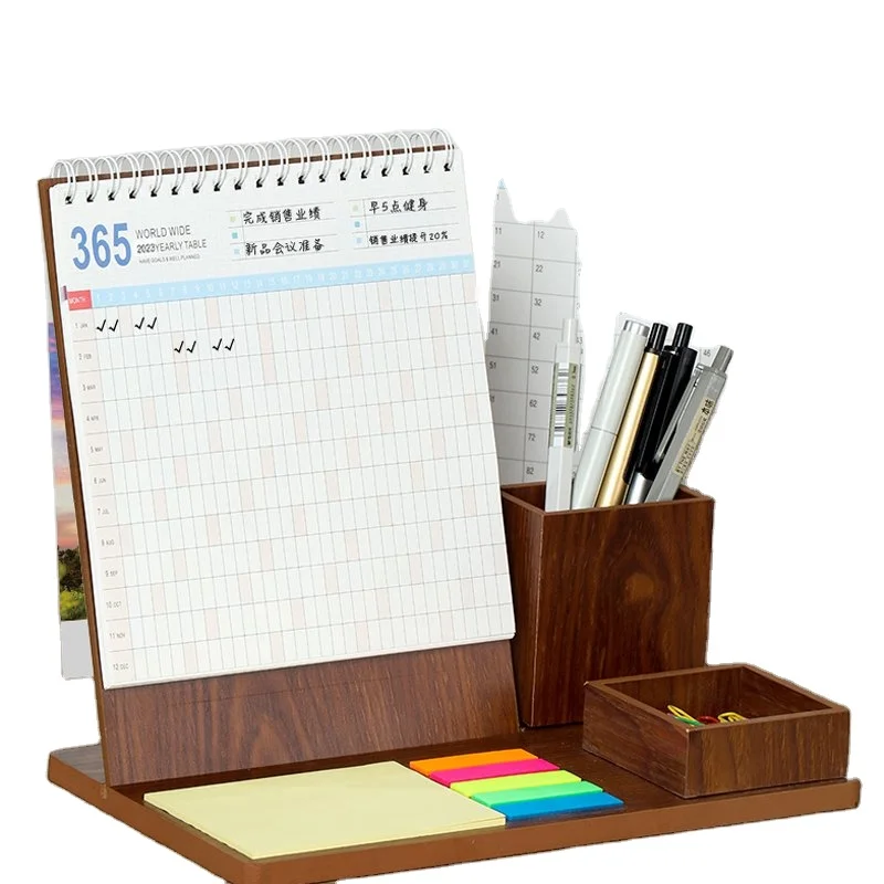 Custom Design wooden Cardboard Monthly daily Desk Calendar Printing with Memo Notes Pad sticky notes