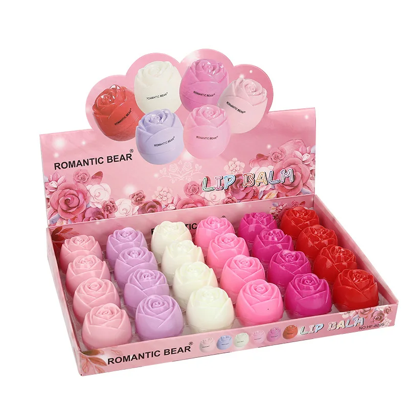 LB08A Vegan Cute Moisturizing Korean Lip Balm Supplies Natural Fruit Cosmetic Rose Flower Organic Wholesale Bulk