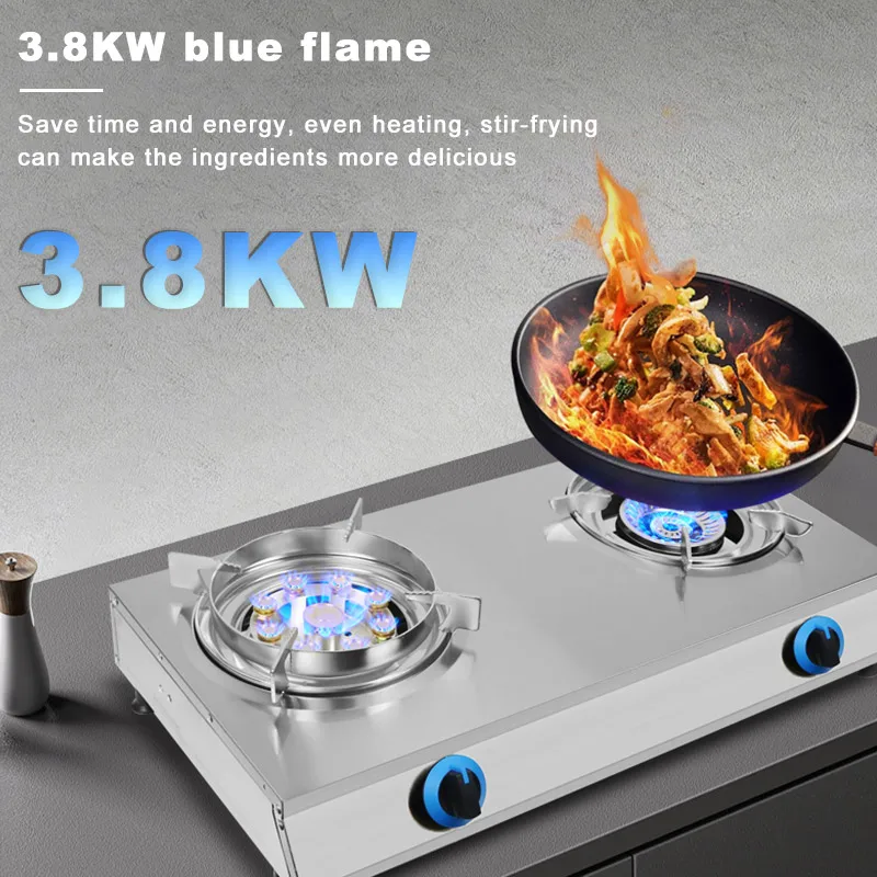 Household stainless steel biogas burner cooker double cooktop
