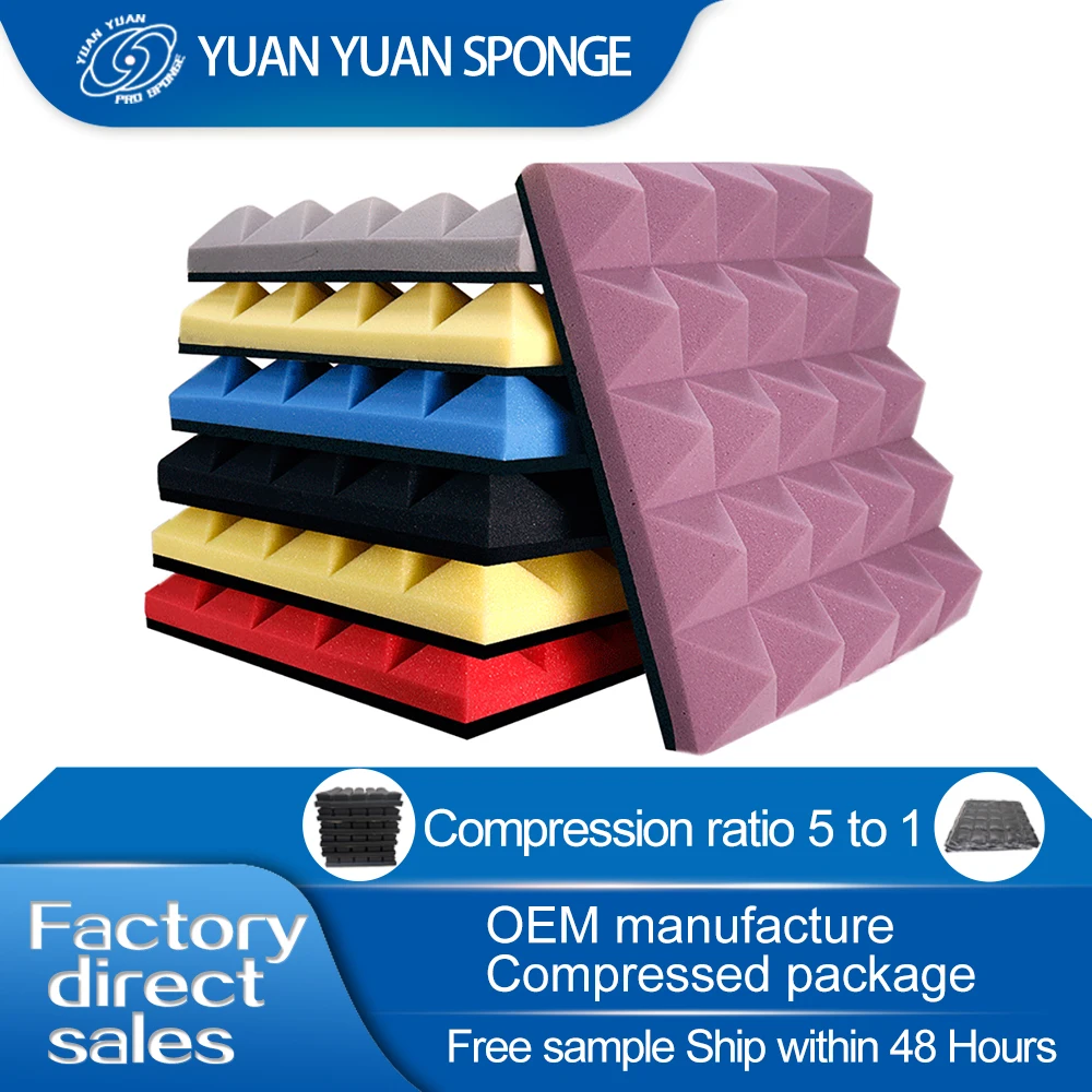 High Quality Studio Panel Pyramid Shape Soundproof Foam Sound Acoustic Foam Acoustic Panel 20*20*3inches easy install