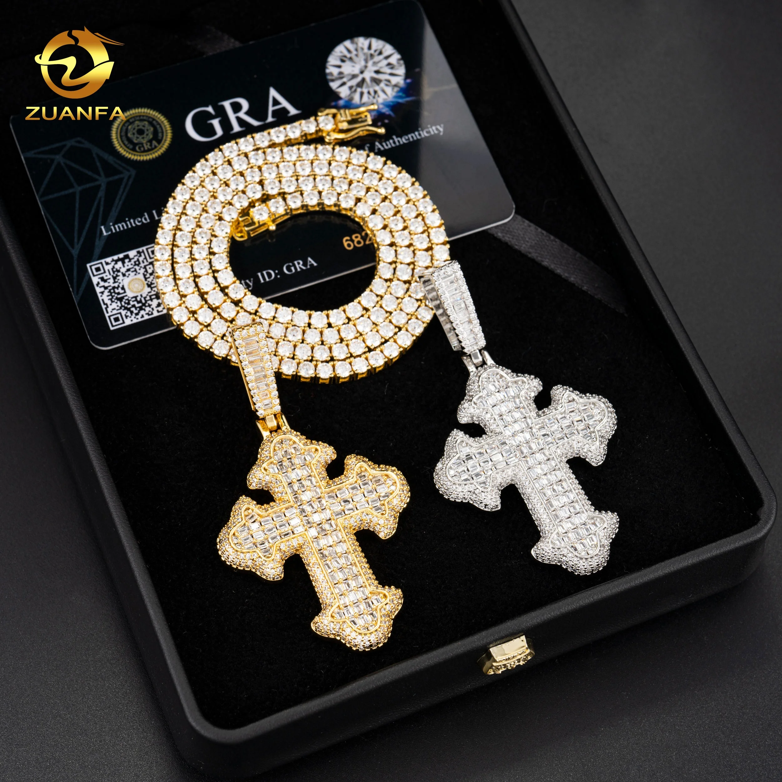 Новое поступление 925 стерлингового серебра высококачественный багет со льдом в стиле хип-хоп лабораторный бриллиантовый крест муассанитовый кулон