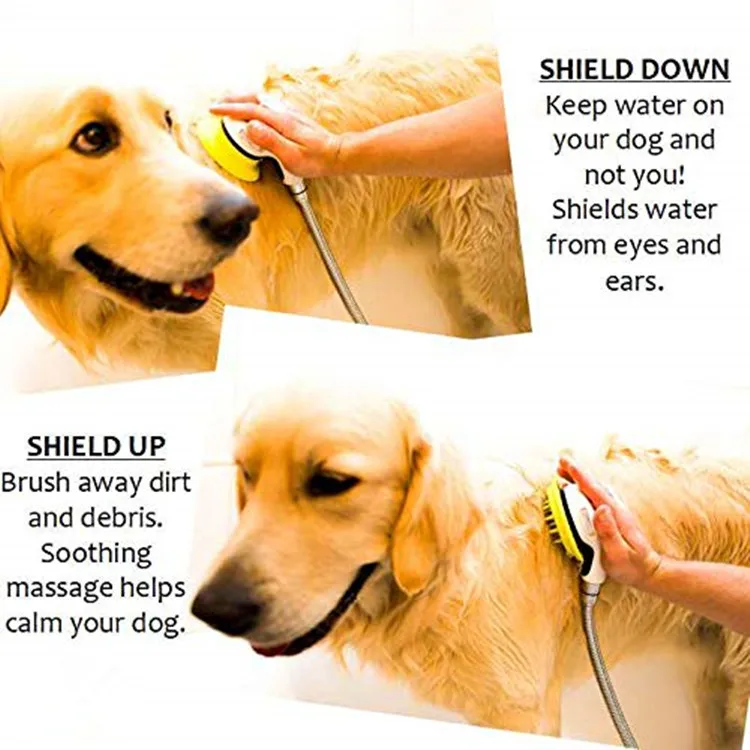 Quality Sink Faucet Pet Wash Kit | Innovative Shower Brush Head w/ Splash Shield | 8 ft Hose & Metal Faucet Adapter | Kitchen, B