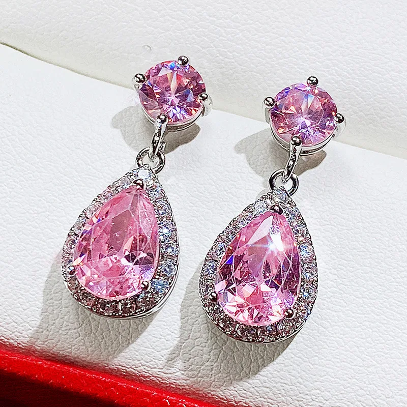New Fashion 925 Silver Needle Bling Crystal CZ Water Drop Big Zircon Gem Stone Stud Earrings for Women Cubic Teardrop Earrings