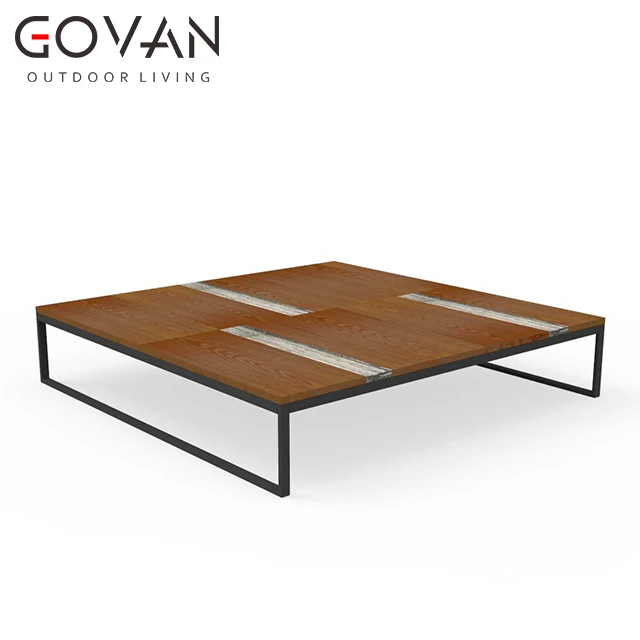 Modern simplicity design outdoor weather resistant teak wood coffee tea table patio garden stainless steel frame coffee table