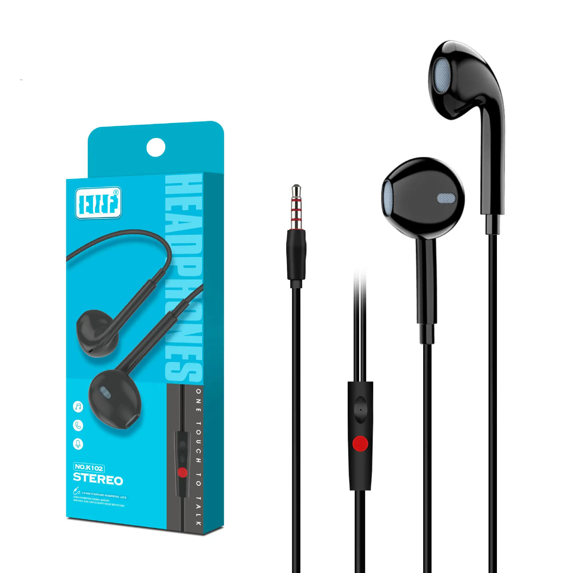 K102 TPE Music Sport 3.5 mm 3 in 1 Capacitive Wire Control with Microphone Stereo In-ear Wired Earphone