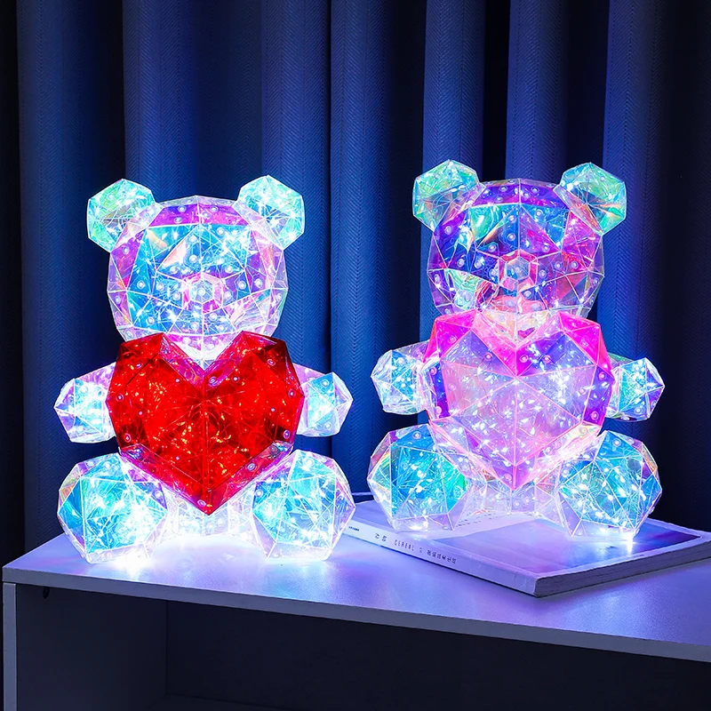 New Product Gift Factory Price Led Lights Luminescent Colorful Glowing Bear Holographic Iridescent Lights Gifts 2023