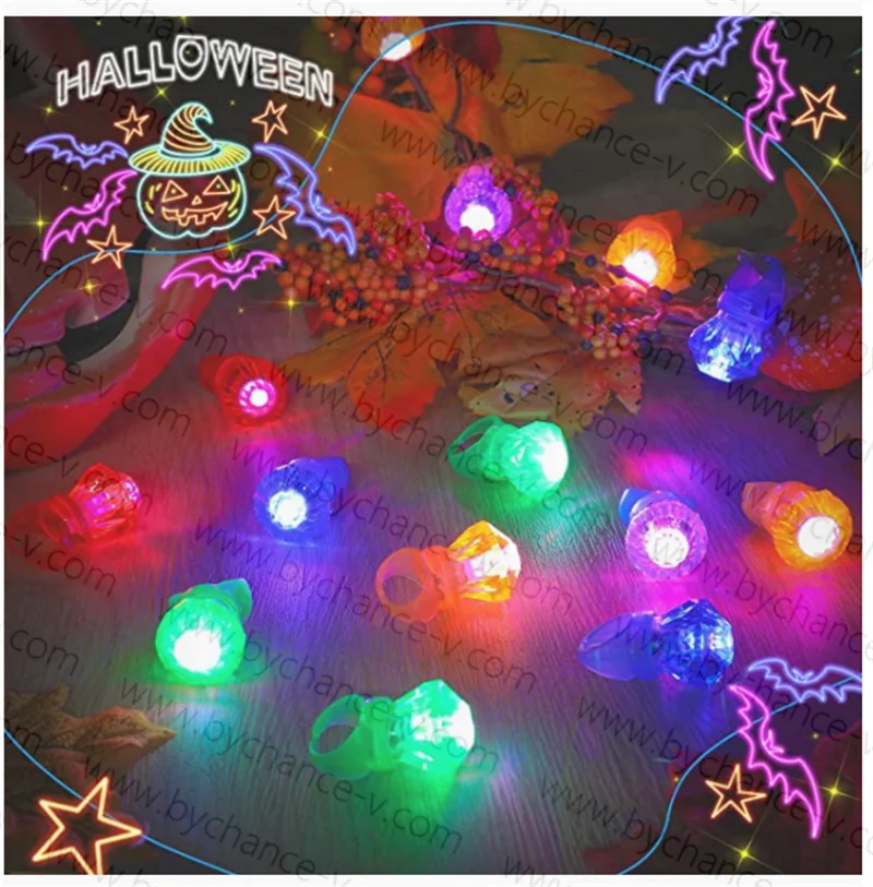 wholesale cheap kids party supplies LED light up finger rings glowing diamond ring flashing party funny costume accessories