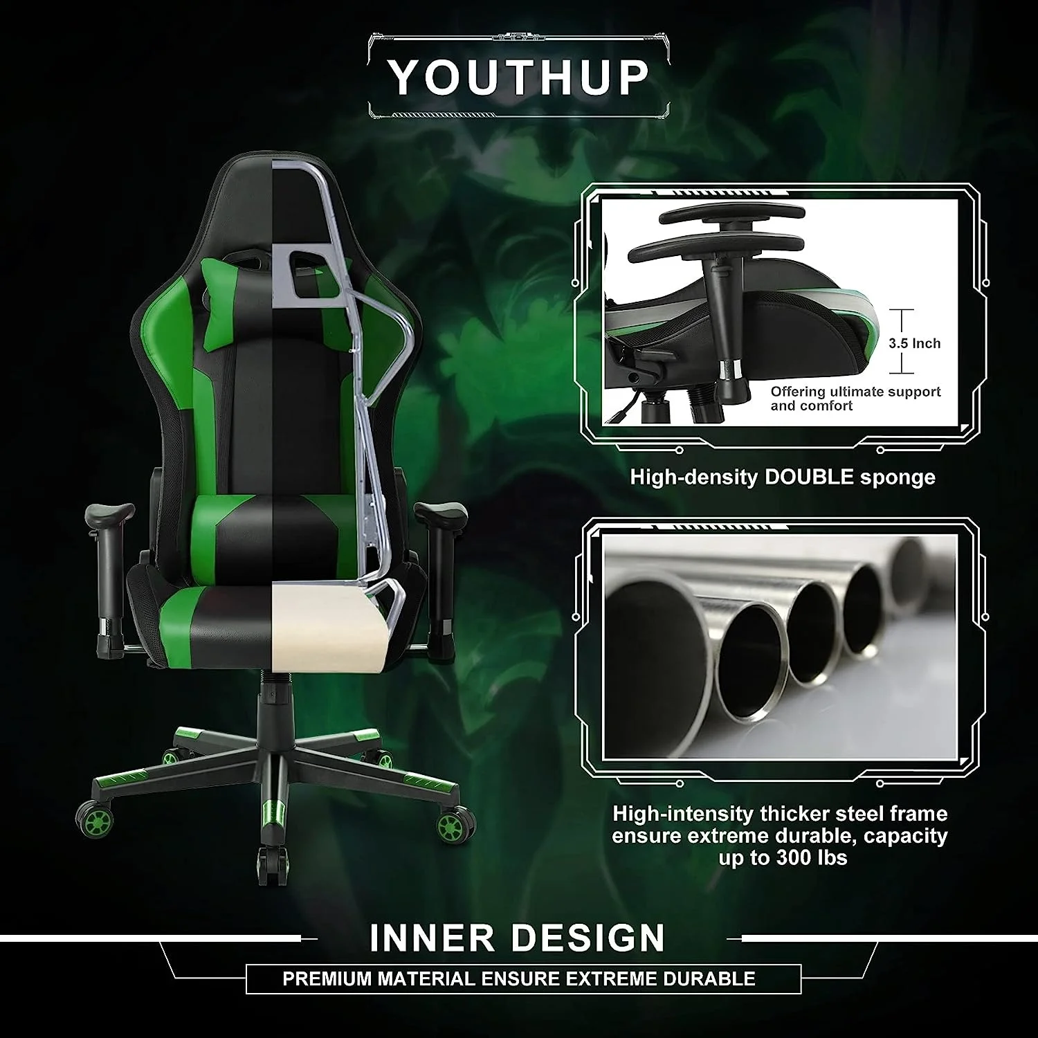 JL Wholesale pvc ddp oem black led pro chaise gamer massage pc cheapest green rgb cadeira gamer gaming chair with speaker