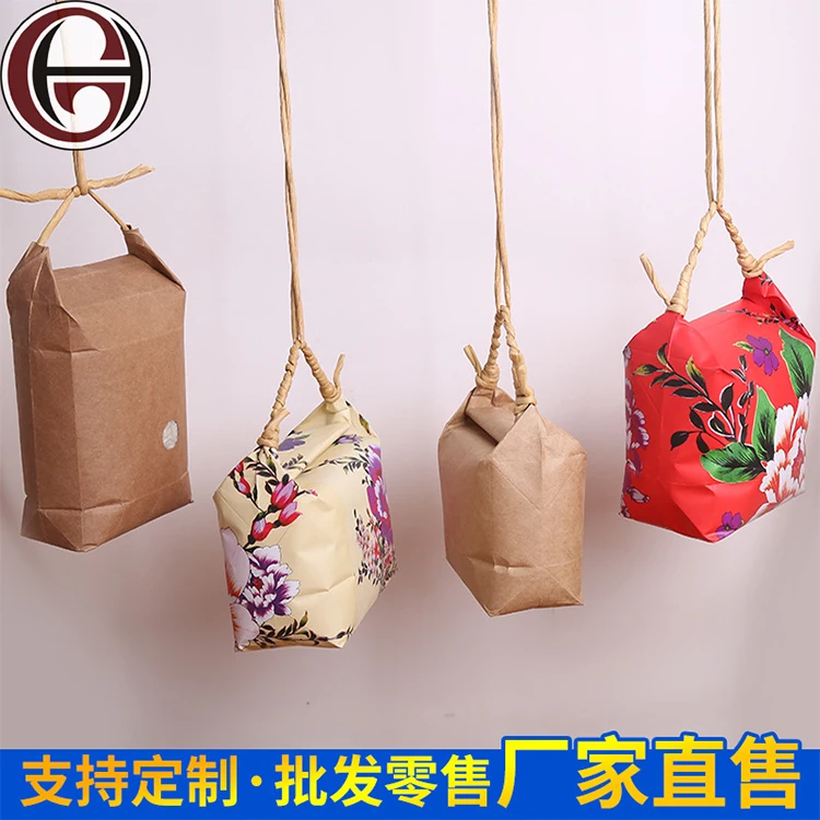 Eco-friendly Biodegradable 2-20KG Brown Natural Food Packaging Bags Kraft Paper Rice Dried Fruits Millet Gift Bags Tote Bag