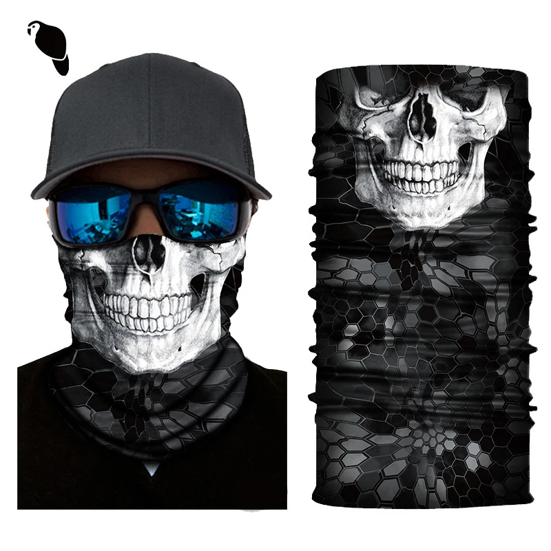 Stock Black Headwear Neck Gaiter Face Scarf Wrap Tubular Skull Face Bandana