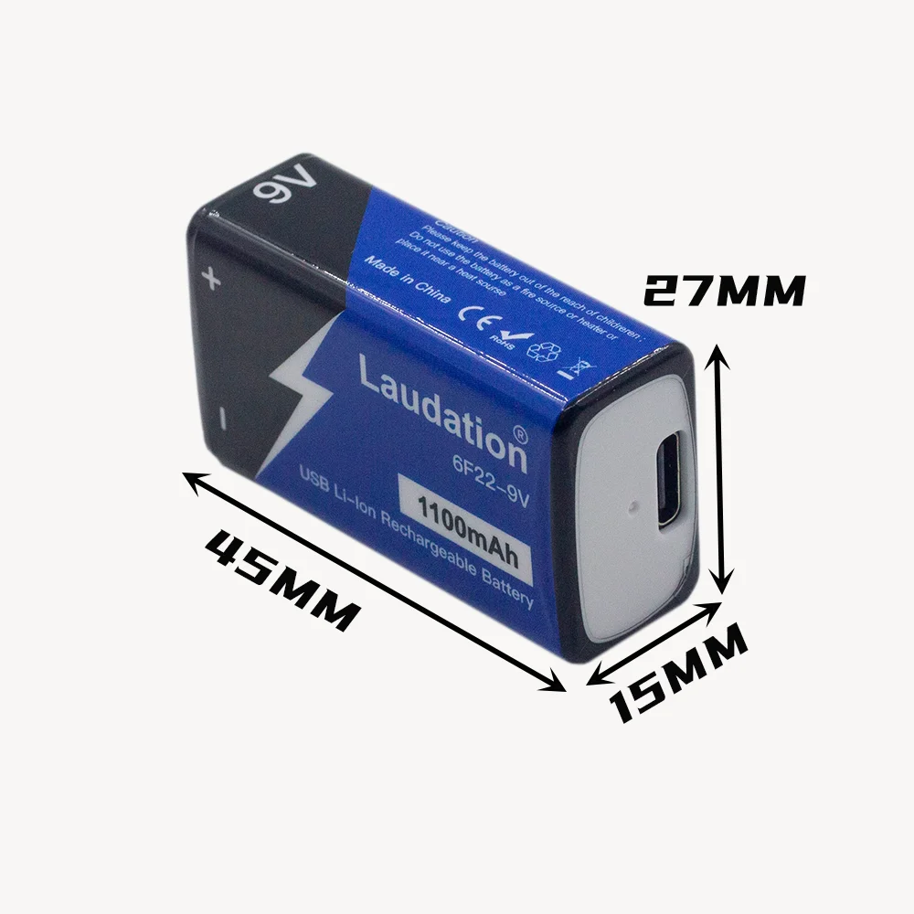 9V TYPE-C rechargeable battery 1100mah for multimeter toy car Radio-controlled car backup battery
