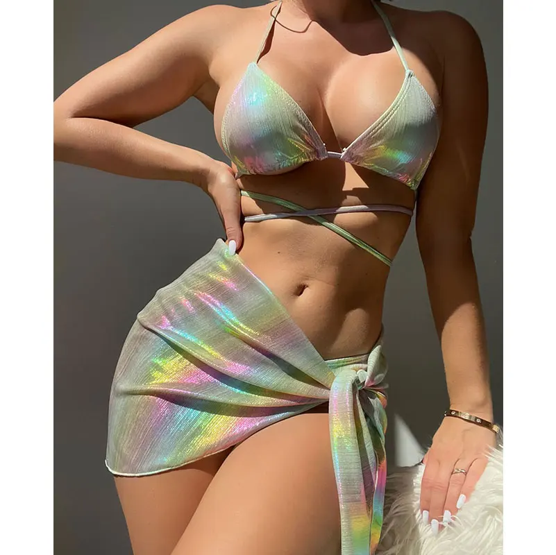 Women Beach Swim Suit Quick Dry Halter Bikini Set with Cover Ups Sexy Beachwear & Swimwear