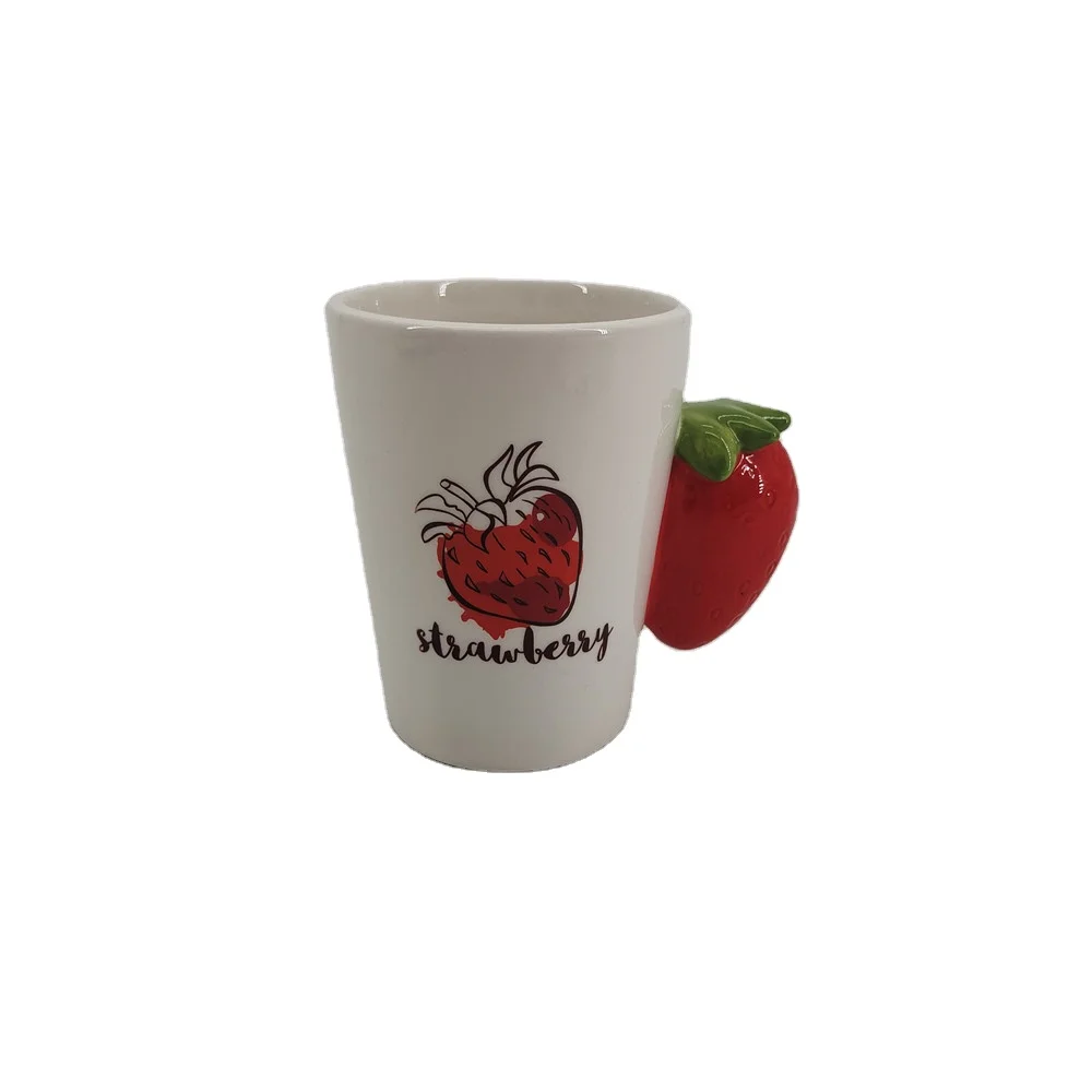 Ceramic 3D dolomite fruits strawberry handle shaped sweet milk coffee  mugs and cups