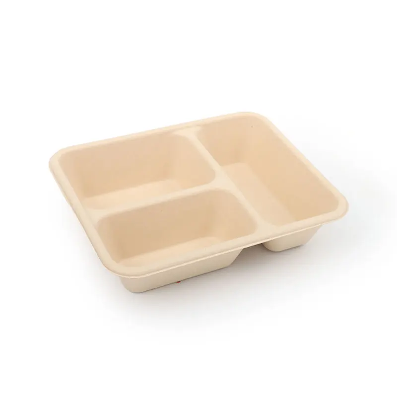 Оптовая продажа, 1/2/3 отсек, одноразовый поднос для еды, микроволновая печь, с прозрачным покрытием, коробка для завтрака из бамбуковой целлюлозы