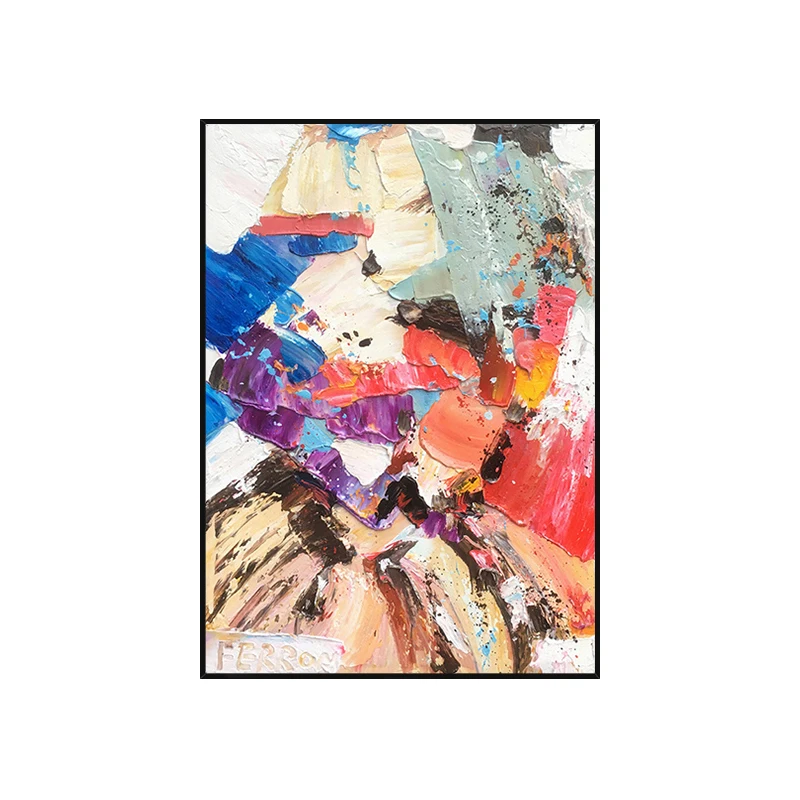 Pure hand-painted oil painting abstract wall art black and white orange modern decorative picture