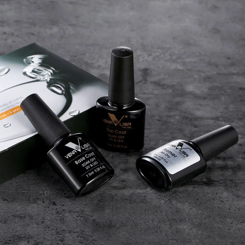 3pcs*7.5ml Color Base Coat Top Kit Gel Polish Nail Design Soak Off UV LED Lacquer For Salon