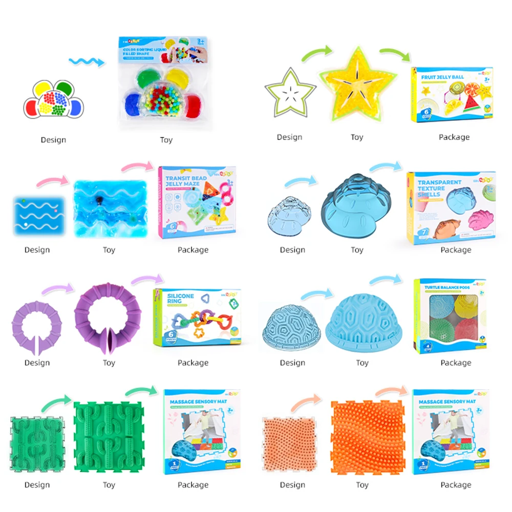 Massage Sensory Mat 1 Piece with Box Sensory Autism Orthopedic Puzzle Acupressure Foot Mat Educational Toys Set for Kids