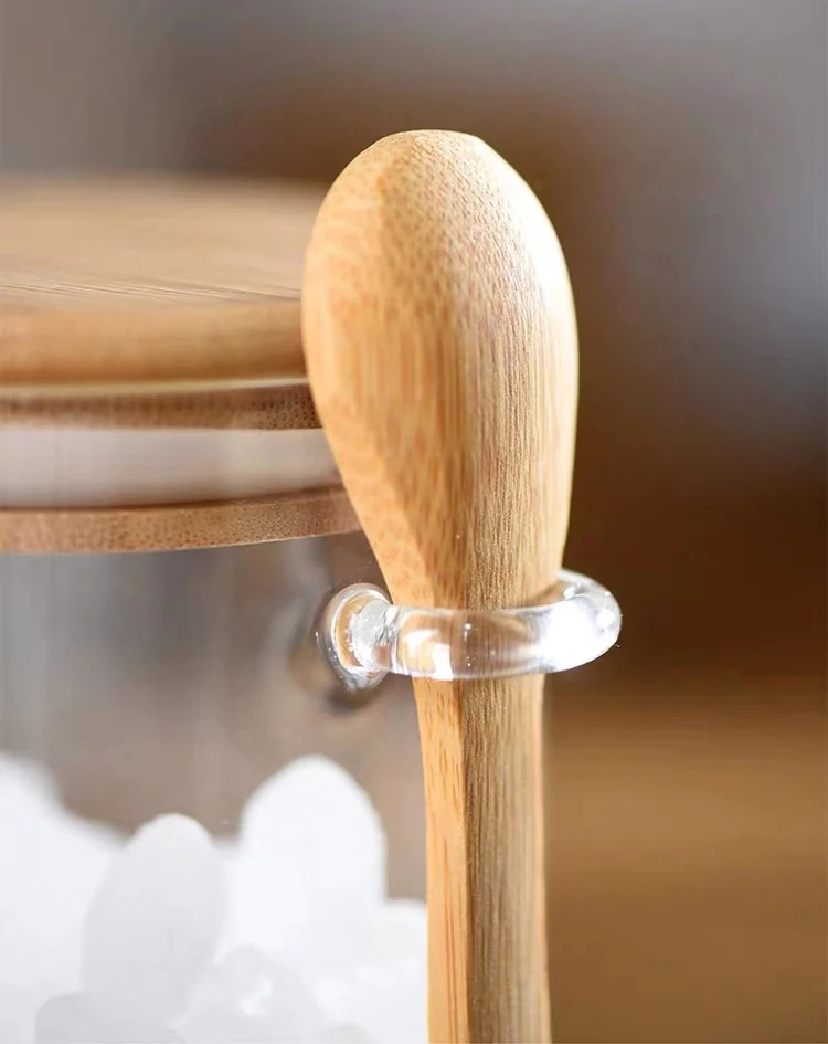 Japanese simplicity airtight storage box glass spice jar with wooden lid and spoons