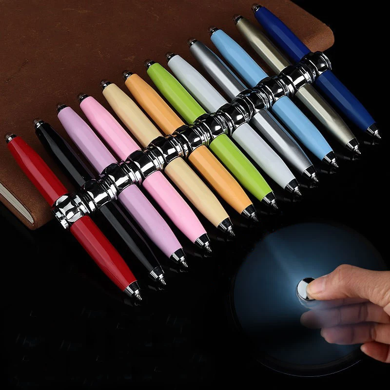 Funny multifunction 3 in 1 metal gyro fidget spinner spinning ballpoint pen with led light