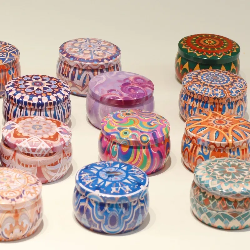 metal tin candy round tinplate box storage tinned watercolor iredescent candle vessels jar tin cans for food