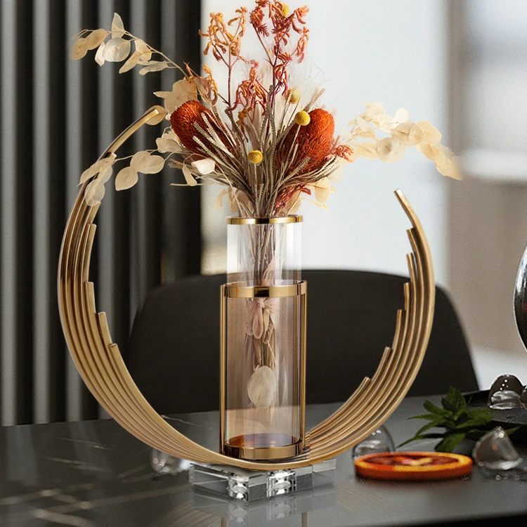 Цветочная ваза для украшения гостиной роскошная стеклянная из нержавеющей стали дома