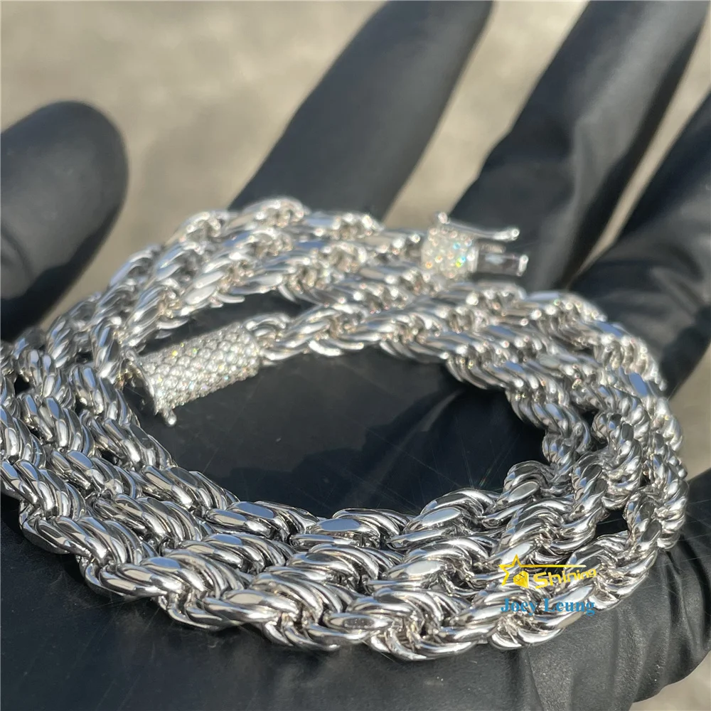 Ready To Ship Hip Hop Jewelry 6.0mm Rope Chain 18K Gold Plated VVS Moissanite Diamond Necklace 925 Sterling Silver Rope Chain