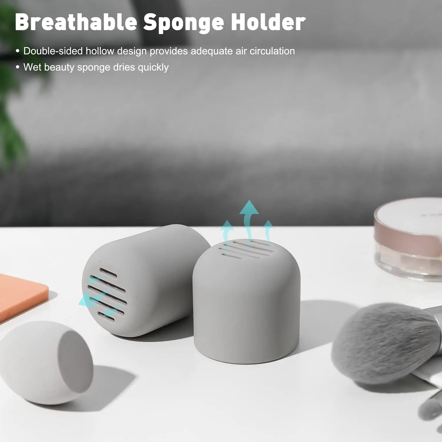 Grey Makeup Sponge Non Latex Beauty Sponge Dual Use Makeup Blender with Breathable Sponge Holder