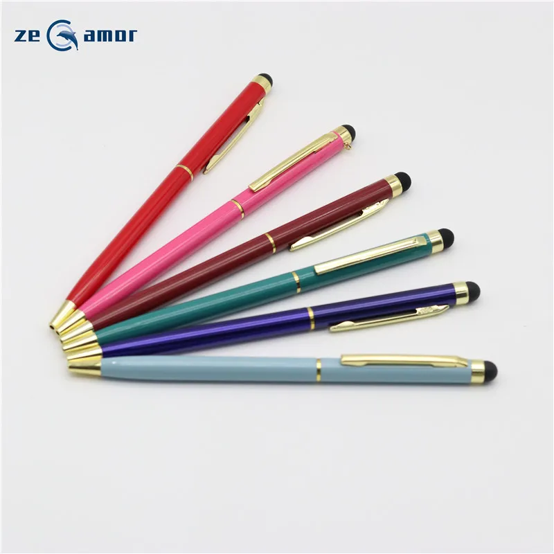 Zeamor pluma Custom Logo Slim Promotional Items Unique Personalized Gifts Gold Trim Aluminum Metal Twist Ballpoint Stylus Pen