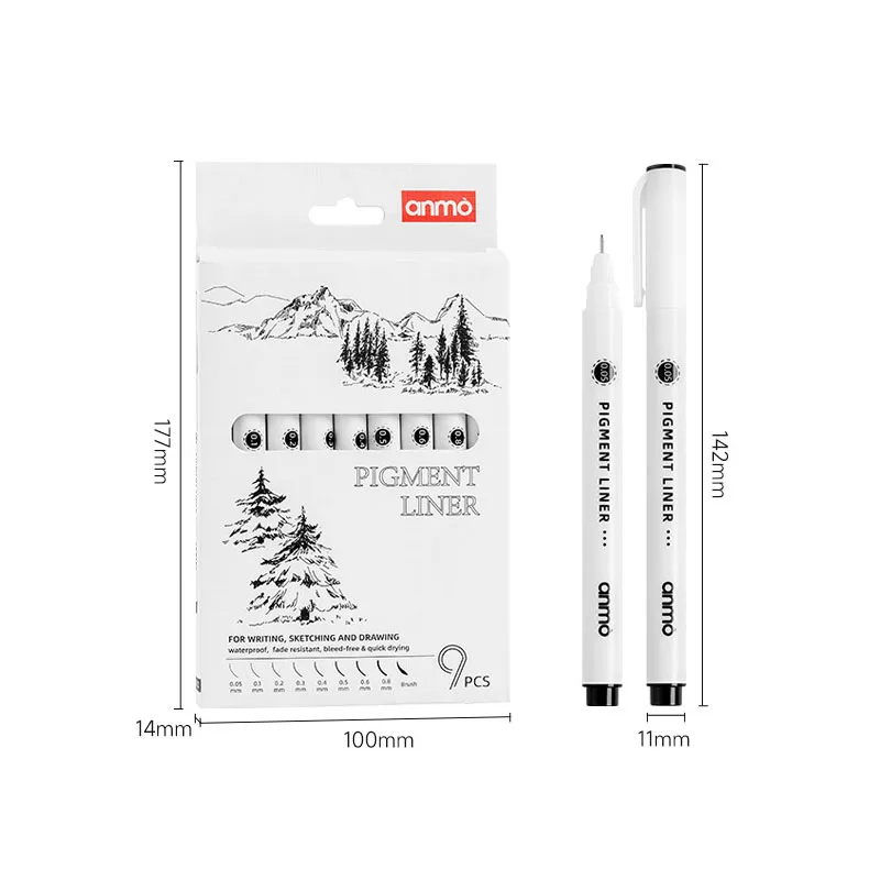 New Design 9pcs White Handle Multi liner Micro Fine Point Fineliner Pen For Writing